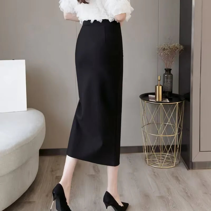 Oversized Faldas Mujer Moda 2024 Fashion Long Skirts Womens High Waist Red Korean Skirt Office Women Sexy Black Skirt