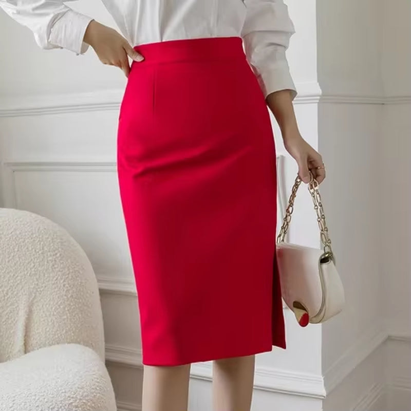Fashion Korean High Wiast Office Skirt Oversized 2024 Women Summer Bodycon Long Skirts Elegant Sexy Pockets Midi Pencil Skirt