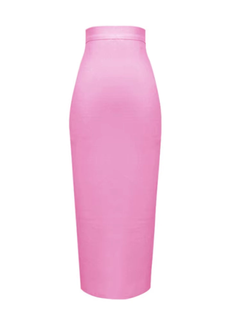 Women Candy Color Sexy Neon Green Pink Orange Yellow Pink Midi Knee Length Bandage Skirt Designer Pencil Skirt Faldas 78Cm