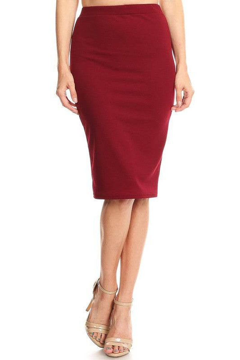 Solid Knee Length High Waisted Pencil Skirt
