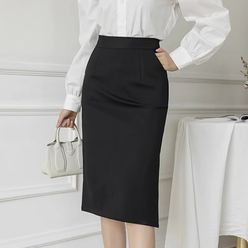 Fashion Korean High Wiast Office Skirt Oversized 2024 Women Summer Bodycon Long Skirts Elegant Sexy Pockets Midi Pencil Skirt