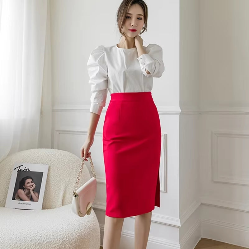 Fashion Korean High Wiast Office Skirt Oversized 2024 Women Summer Bodycon Long Skirts Elegant Sexy Pockets Midi Pencil Skirt