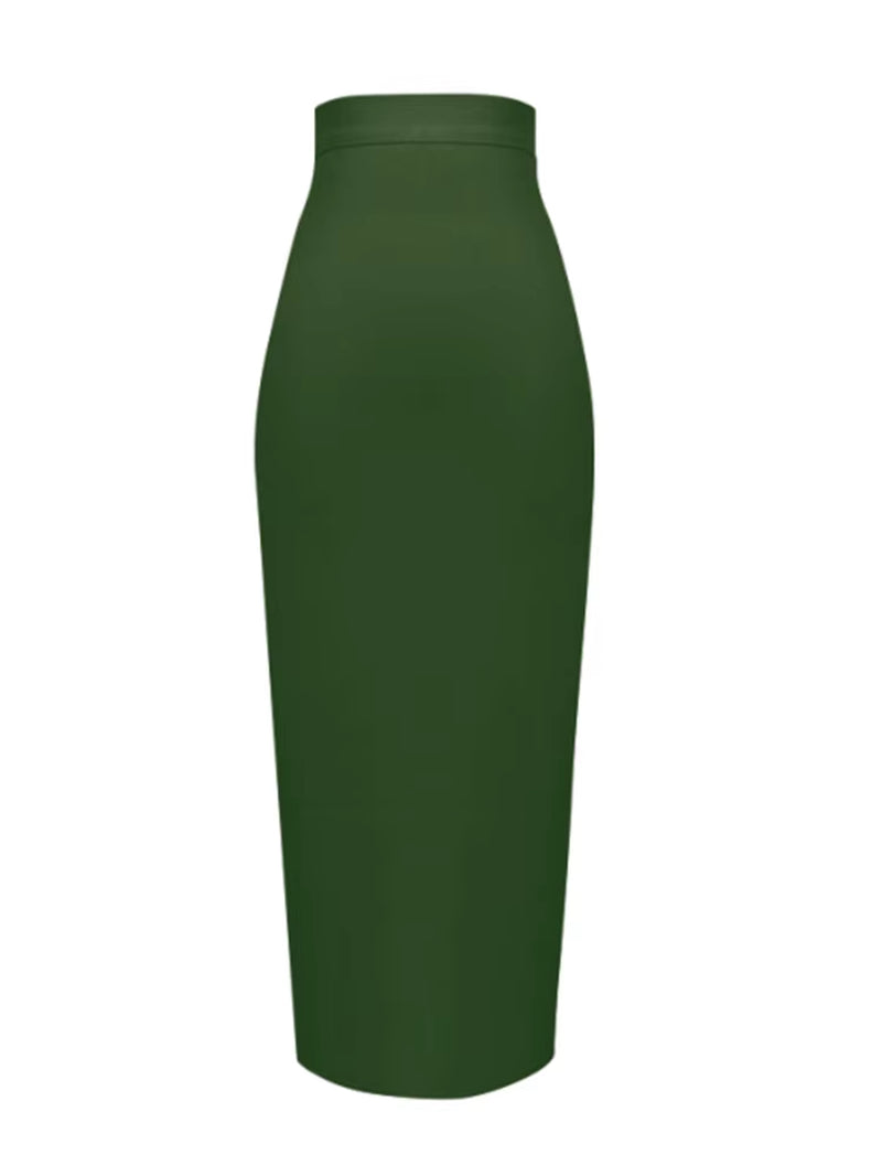 Women Candy Color Sexy Neon Green Pink Orange Yellow Pink Midi Knee Length Bandage Skirt Designer Pencil Skirt Faldas 78Cm