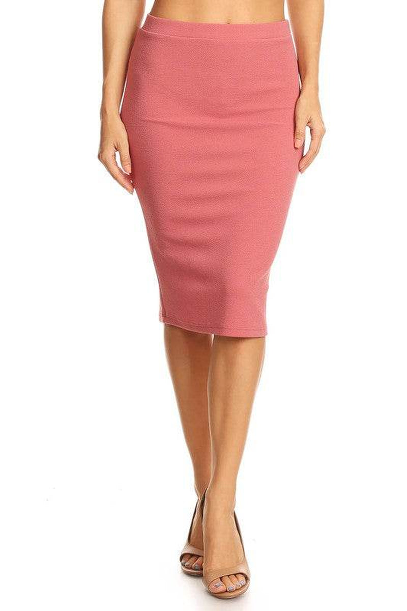 Solid Knee Length High Waisted Pencil Skirt