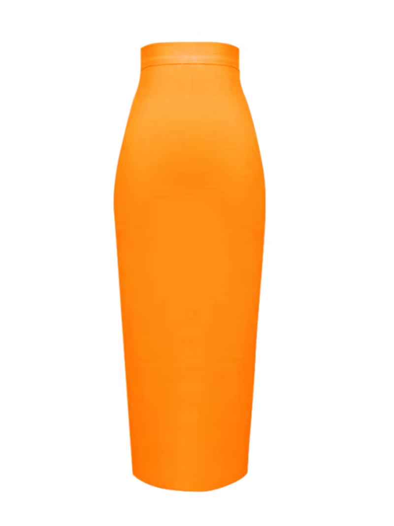 Women Candy Color Sexy Neon Green Pink Orange Yellow Pink Midi Knee Length Bandage Skirt Designer Pencil Skirt Faldas 78Cm