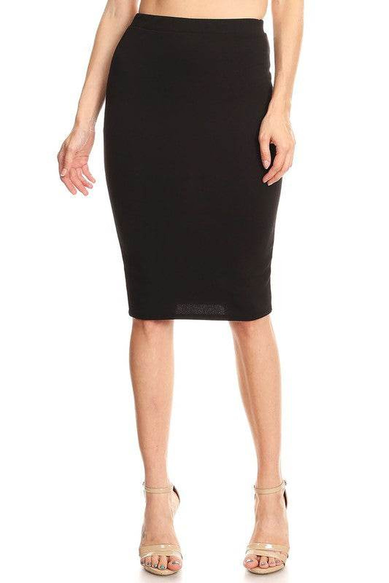 Solid Knee Length High Waisted Pencil Skirt