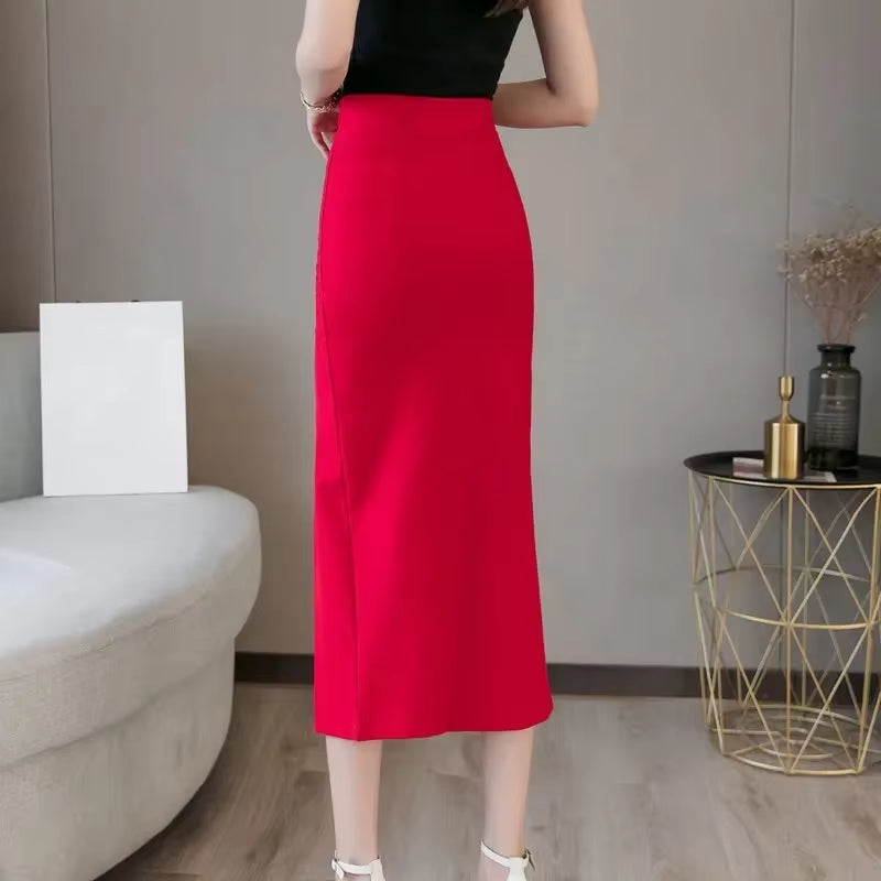 Oversized Faldas Mujer Moda 2024 Fashion Long Skirts Womens High Waist Red Korean Skirt Office Women Sexy Black Skirt