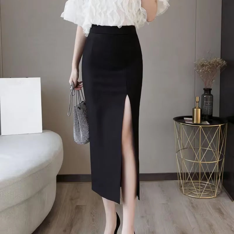 Oversized Faldas Mujer Moda 2024 Fashion Long Skirts Womens High Waist Red Korean Skirt Office Women Sexy Black Skirt
