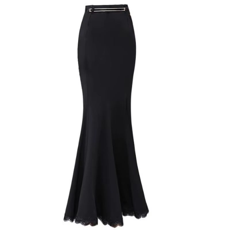 New Spring Summer Fashion Fishtail Bodycon Skirt Flounced High Waist Lace Sexy Long Skirt Woman