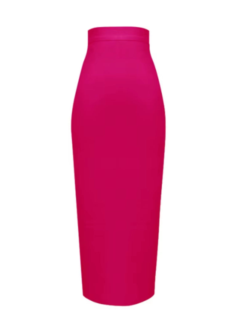 Women Candy Color Sexy Neon Green Pink Orange Yellow Pink Midi Knee Length Bandage Skirt Designer Pencil Skirt Faldas 78Cm