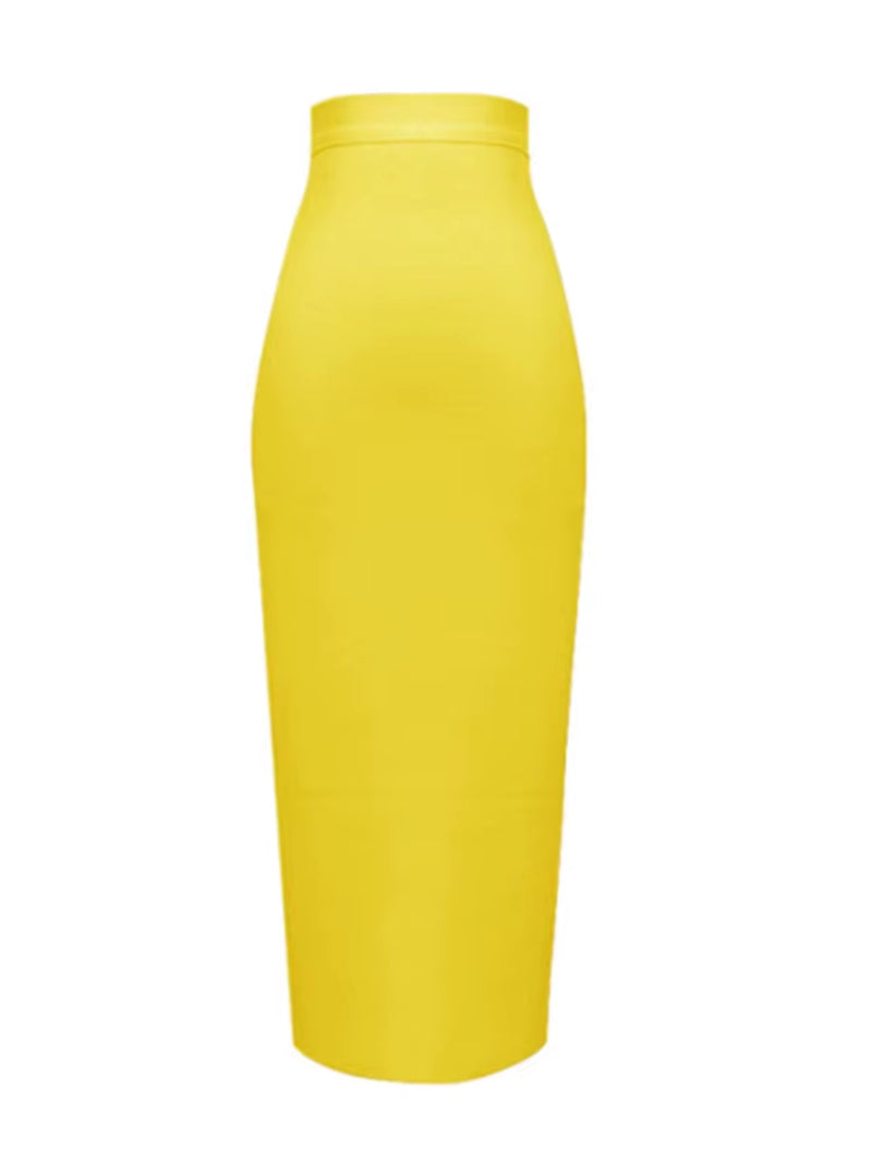 Women Candy Color Sexy Neon Green Pink Orange Yellow Pink Midi Knee Length Bandage Skirt Designer Pencil Skirt Faldas 78Cm