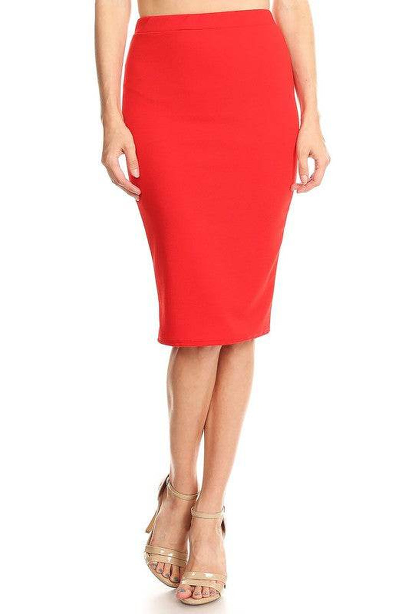 Solid Knee Length High Waisted Pencil Skirt