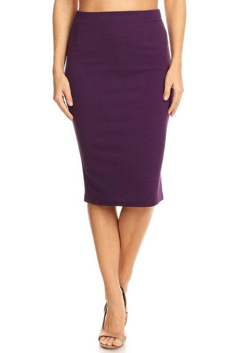 Solid Knee Length High Waisted Pencil Skirt
