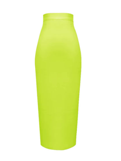 Women Candy Color Sexy Neon Green Pink Orange Yellow Pink Midi Knee Length Bandage Skirt Designer Pencil Skirt Faldas 78Cm