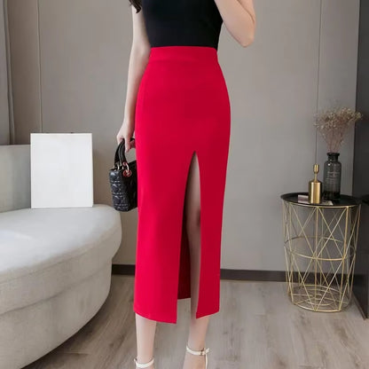 Oversized Faldas Mujer Moda 2024 Fashion Long Skirts Womens High Waist Red Korean Skirt Office Women Sexy Black Skirt