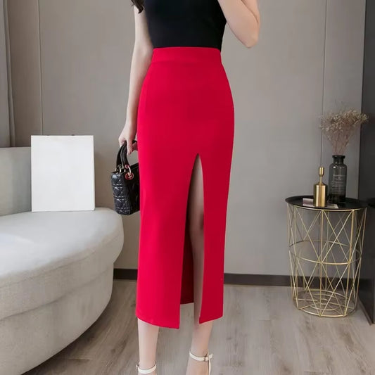 Oversized Faldas Mujer Moda 2024 Fashion Long Skirts Womens High Waist Red Korean Skirt Office Women Sexy Black Skirt