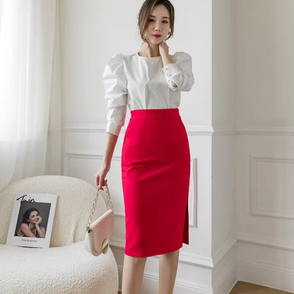 Fashion Korean High Wiast Office Skirt Oversized 2024 Women Summer Bodycon Long Skirts Elegant Sexy Pockets Midi Pencil Skirt