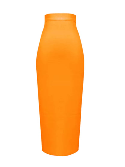 Women Candy Color Sexy Neon Green Pink Orange Yellow Pink Midi Knee Length Bandage Skirt Designer Pencil Skirt Faldas 78Cm