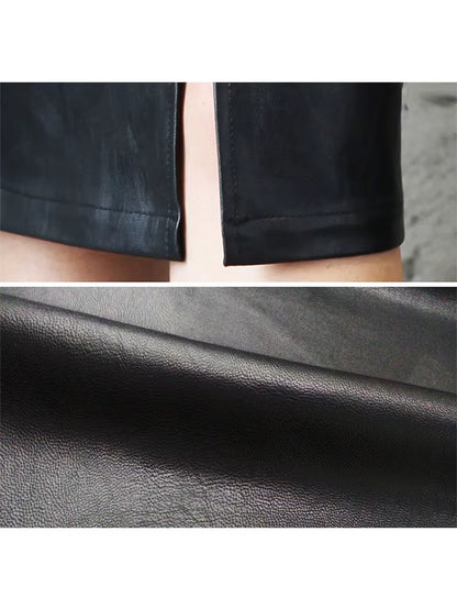 2024 Women PU Leather Midi Skirt Autumn Winter Ladies Package Hip Front or Back Slit Pencil Skirt