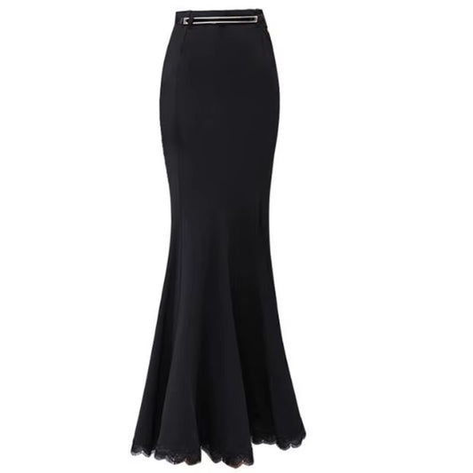 New Spring Summer Fashion Fishtail Bodycon Skirt Flounced High Waist Lace Sexy Long Skirt Woman