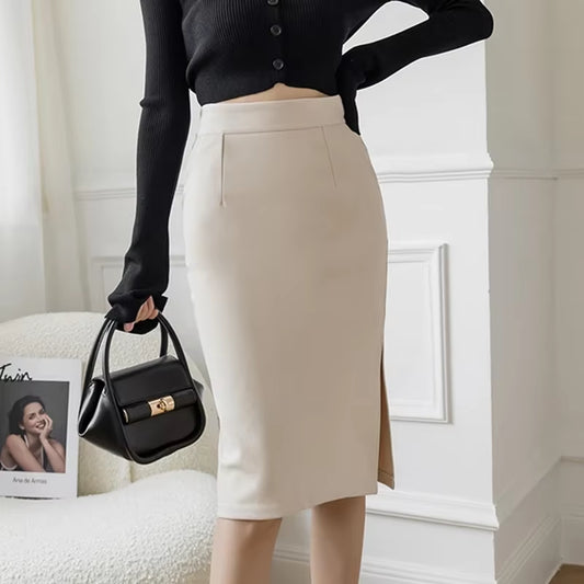 Fashion Korean High Wiast Office Skirt Oversized 2024 Women Summer Bodycon Long Skirts Elegant Sexy Pockets Midi Pencil Skirt